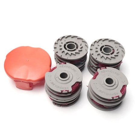 Trimmerspole och lock kompatibel med Flymo FLY021 & 513937190, 4-pack + lock