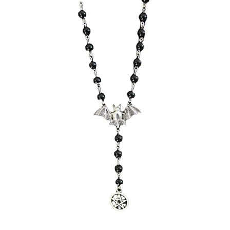 Silver Flygande Fladdermus Pentagram Halsband Svarta Radband Pärlor Halsband Smycken Gotisk Halloween Halsband Dam Mode Smycken