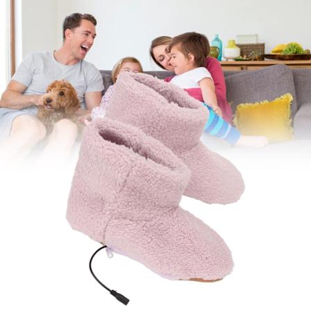 Opvarmede Fodvarmere USB Opladning Bløde Afslappende Elektriske Plys Varmesko til Kold Vinter Pink Kvinder 35‐39