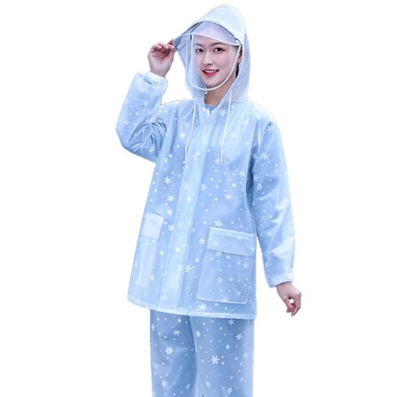 Vattentätt PVC Regnställ Full Kroppstäckning för Män Kvinnor Utomhus Cykling Sommar Snöflingemönster