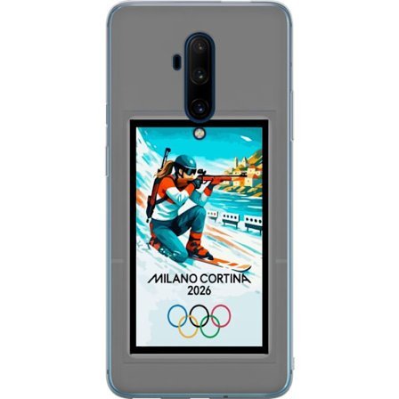 Kompatibelt Mobildeksel til OnePlus 7T Pro Retroplakat Cortina Milano 2026 med fjell, vintersportsutøvere, italienske trikolor, Milano-katedralen og o