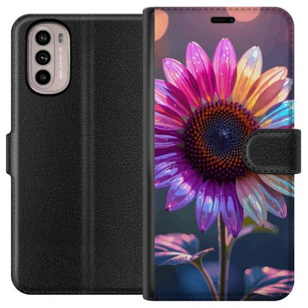 Kompatibelt Lommeboketui til Motorola Moto G31 Irideserende blomst med glitrende kronblad i rosa lilla og gull mot myk bokeh bakgrunn