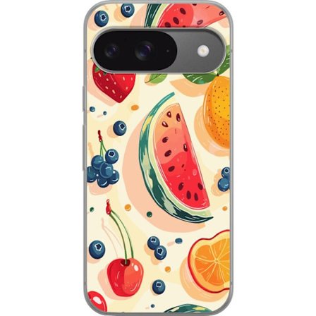 Kompatibel Mobilcover til Google Pixel 9 Legesyg frugtillustration med vandmelon, citrus, jordbær, kirsebær og bær