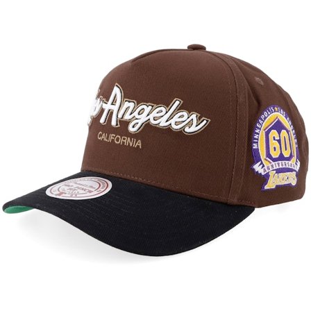 Mitchell & Ness - NBA Marron adjustable Casquette - Los Angeles Lakers Script 2.0 Pro Crown Brown/Black/Green A-Frame Adjustable @ Hatstore