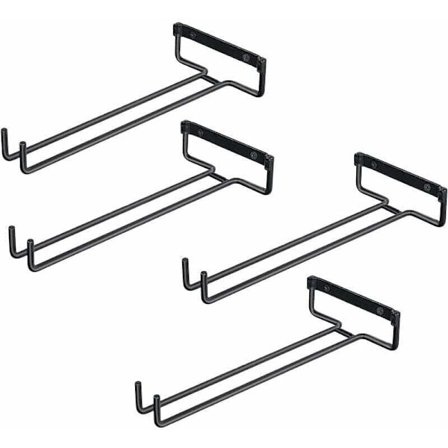 4 stk. glasholdere til hylde, jern glasholder til 4 glas, vægmonteret vinglasholder, op og ned glasholder til vinskabe, barer, køkkener (sort)