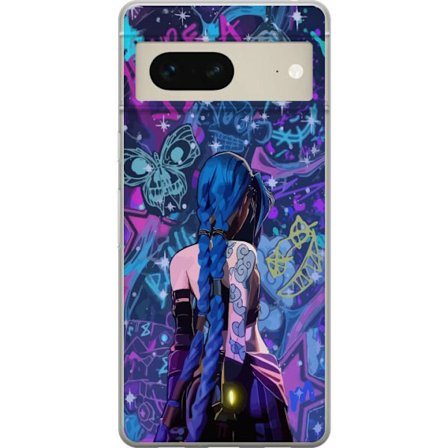 Kompatibelt Mobilskal till Google Google Pixel 7 Färgstark graffitiillustration med blåhårig karaktär i urban neonstil och kreativt kaos