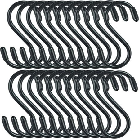 S Kroge Kraftige 30 stk Sorte Gummibelagte Stålkroge til Håndklæder Planter Pander Krus Køkken Badeværelse Opbevaringsorganisator