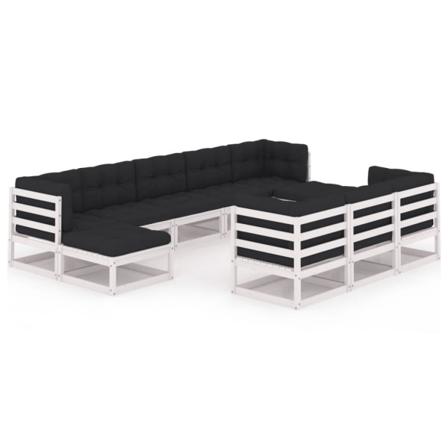 Vidaxl Loungegrupp Med Dynor 10 Delar Vit Massiv Furu Vit