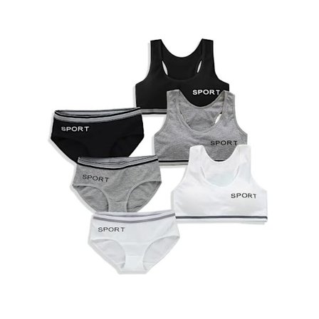 3 Set Tjej Bralette & Trosor SPORT Tryckt Vadderad BH 95% Bomull Mjuk Andningsbar Bekväm Underkläder För Barn 8-16 År Gamla