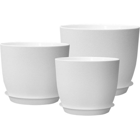 19 cm Plast Plantepotter, Plantepotter med Dreneringshull og Skåler, Et Sett med 3 Blomsterpotter, Moderne Dekorative Plantekasser, Hvit