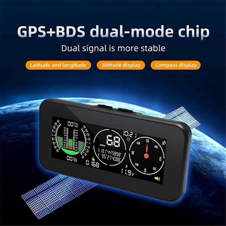 Bil HUD Opp Display Inclinometer Kompass Speedometer GPS Fartsovertredelse Alarm Digital Hastighet Helling Måler Bildeler