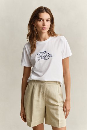 GANT Damen T-Shirt mit Grafik-Print (L) Weiß