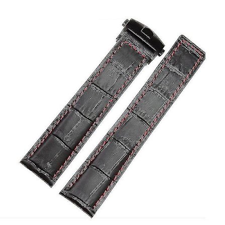 Ægte Læderarmbånd 19mm 20mm 22m Til Tag Heuer Urrem Mænd Armbåndsur Rem Tilbehør Foldespænde Læder Urrem - Sort Rød Sort