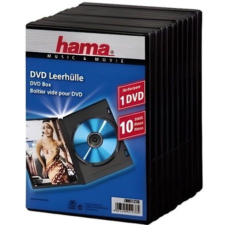 Tomma svarta DVD-fodral - HAMA - Set med 10 - Kapacitet 1 DVD