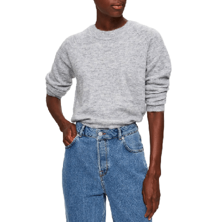Selected Femme Lulu Ls Knit O-neck Tröjor Dam Grå L