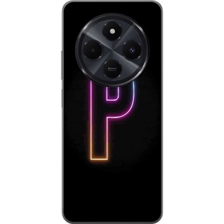 Kompatibel Mobilcover til Xiaomi Xiaomi Redmi A4 Minimalistisk neonbogstav P i farvegradient og lyseffekt mod sort baggrund i digital neonstil