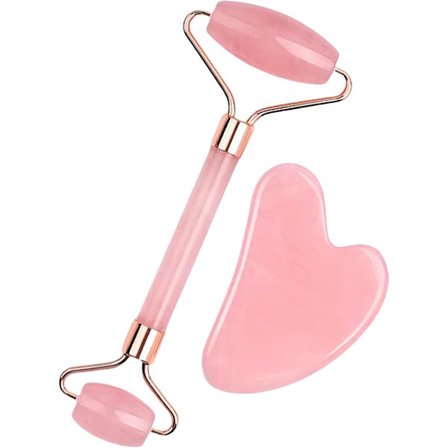 Rose Quartz Jade Roller & Gua Sha Sten - Ansigtsrulle & Gua Sha Sæt - Naturlig Jade Roller