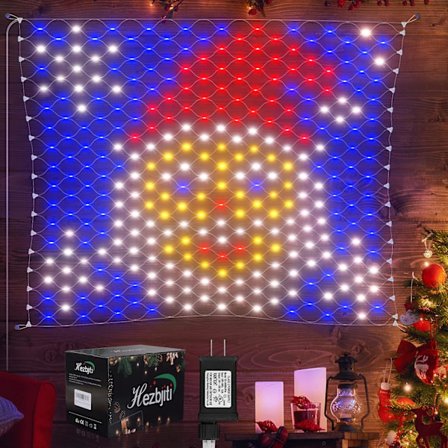 Julelysnet med Julemandsdekorationer Udendørs 320LED 1,3 m x 1,2 m Vandtætte LED-netlys til Gårdhave Veranda Balkon Dekoration Julemand