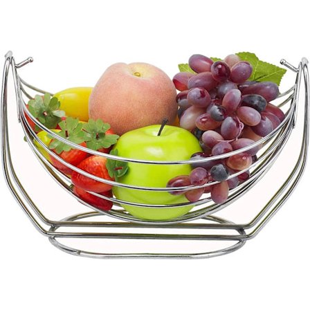 Hedelmäkori lankaa, keittiön työtasolle, hedelmäteline työtasolle, moderni hopeinen hedelmäkulho.