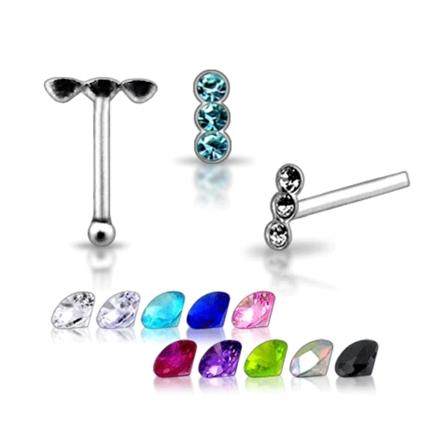 1 st. Näspiercing i 925 silver med 3 strass stenar nr 1 vit Crystal