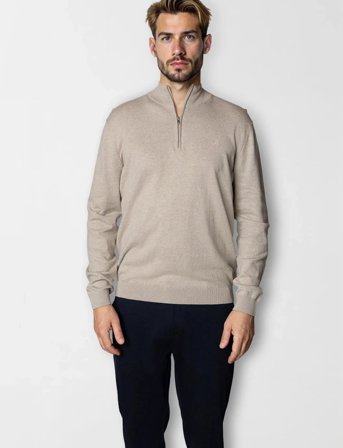 Clean Cut Copenhagen Claude Half-Zip Knit - Beige - XXXL