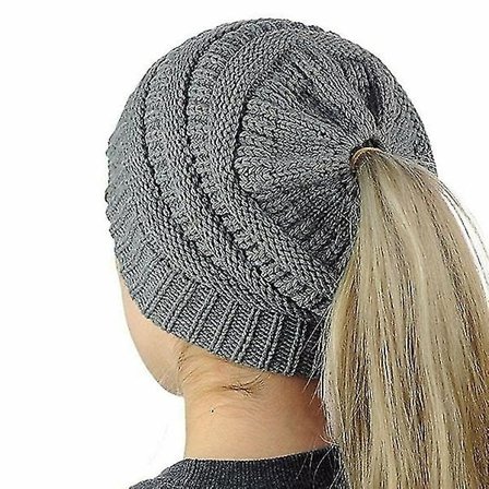 Stretch Crochet Knitted Hat Messy Bun Ponytail Beanie Holey