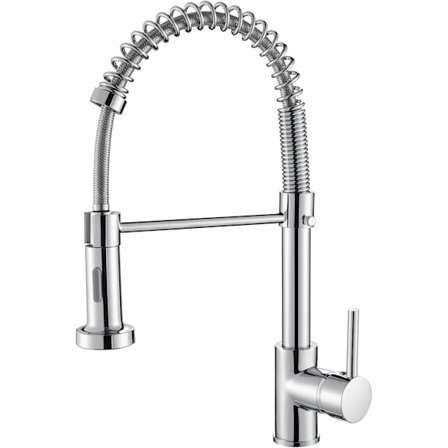 Køkkenvaskarmatur, Fjederkøkkenarmatur med udtrækkelig bruser, 2 sprøjtetilstande Høj buet enkeltgrebsarmatur (krom)