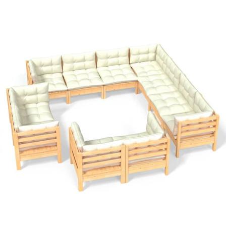 Vidaxl Loungegrupp Med Gräddvita Dynor 11 Delar Massiv Furu Creme