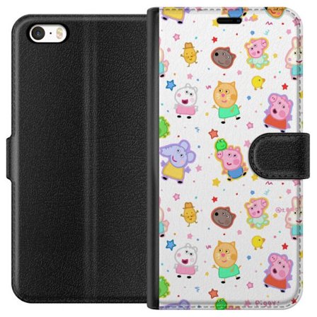 Yhteensopiva Lompakkokotelo Apple iPhone 5s Värikkäät piirretyt eläinhahmot leikkisässä tyylissä tähtien ja pisteiden kera vaalealla taustalla