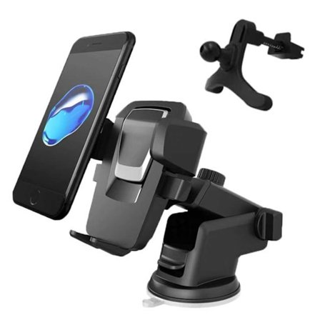 Mobilholder med sugekop og holder til ventilationsgitter, sort