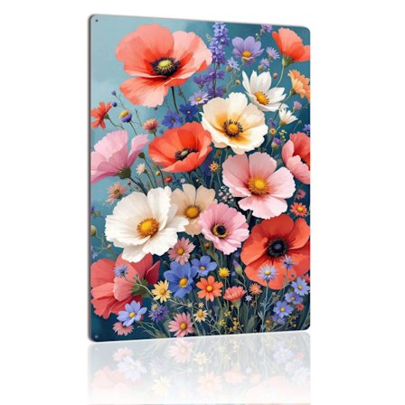 Blomst Metalskilt Farverig Valmuebuket Vildblomst Kunst Vintage Metalskilt Plade Til Boligindretning
