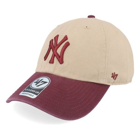 47 Brand - MLB Beige unconstructed Keps - New York Yankees Two Tone Clean Up Khaki/Maroon Dad Cap @ Hatstore