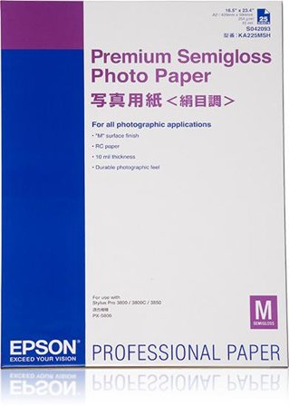 Epson Premium Semigloss Photo Paper - fotopapir - halvblank - 25 ark - A2 - 251 g/m²