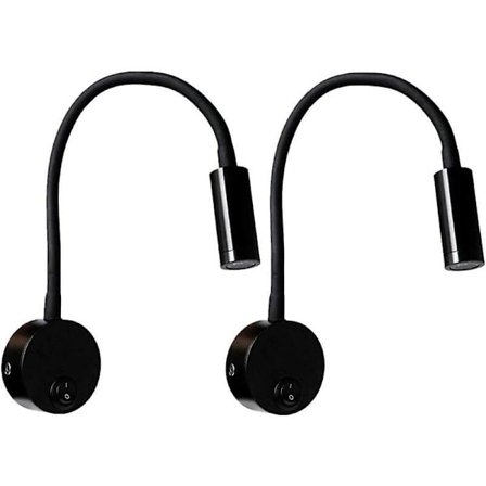 2 stk. Sorte 3W Vægredelampe, Fleksibel Justerbar Hals Væglampe i Aluminium, Sengebordlampe Med Afbryder Led Øjenpleje