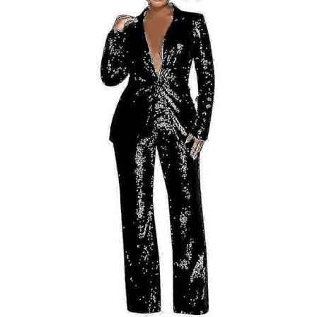 Damkostym Set Paljett 2-delat Byxset Slim Fit Formella Kostymer Business Blazer Byxor