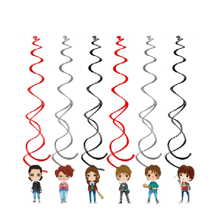 6 kpl Stranger Things -teemaiset juhlatarvikkeet, spiraalikoristeet syntymäpäiväjuhliin