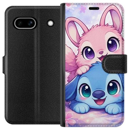 Kompatibel Tegnebogsetui til Google Google Pixel 7a Sød kawaii illustration med pink og blå fantasidyr, store øjne og bløde farver perfekt til bø