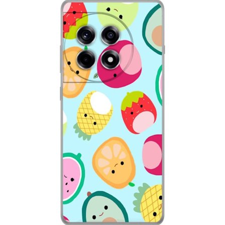 Kompatibelt Mobildeksel til OnePlus 12R Mønster av kawaii-frukter som jordbær sitron ananas og avocado på lyseblå bakgrunn