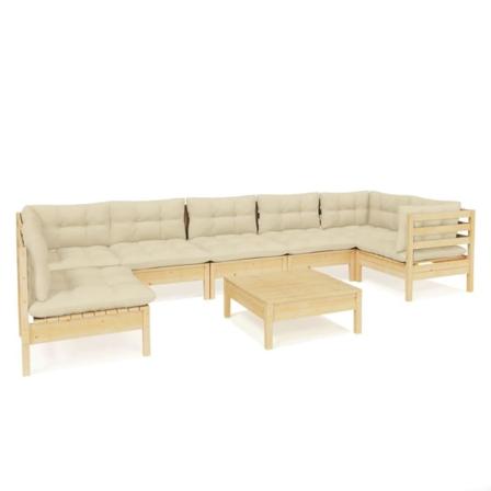 Vidaxl Loungegrupp Med Gräddvita Dynor 8 Delar Massiv Furu Creme
