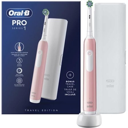 Elektrisk tandborste - Oral-B - Pro Series 1 - Rosa med reseväska och 1 CrossAction borsthuvud