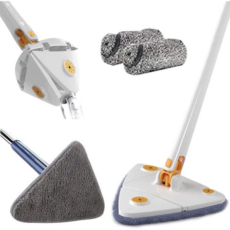 360° Roterbar Justerbar Rengjøringsmopp Langt Håndtak Trekantmopp Gjenbrukbar Spinnmopp Rustfritt Stål Håndtak Mopp