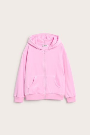 Kappahl | Bluza z kapturem, na zamek błyskawiczny, z weluru | Jasnoróżowy