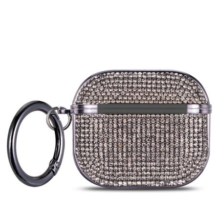 AirPods4 Timanttikotelo Strassi Bling Glitter Kristalli Kiiltävä Söpö AirPods4 Kuori Tytöille Naisille Ylellinen Nahka (Musta)