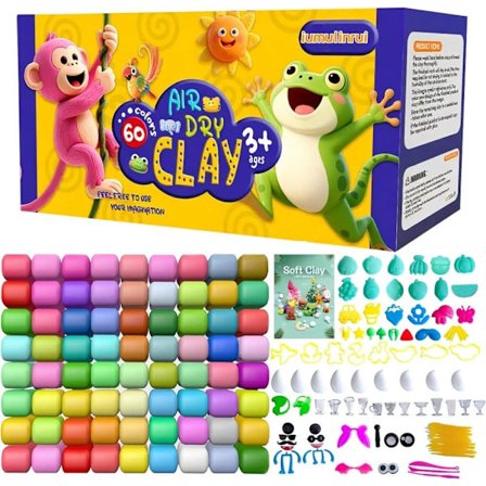 Lufttørrende ler til børn – 60 farver magisk modellervoks med skulpturværktøj & forme, blød og ikke-klæbrig DIY kunstler