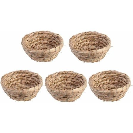 5 stk. naturlige vevde fuglegressreir, håndlagde halmredehus, parakittfuglbur-tilbehør, 10 cm