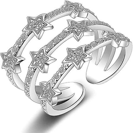 Sølvstjerne Ring med Justerbar Krystal til Kvinder og Piger