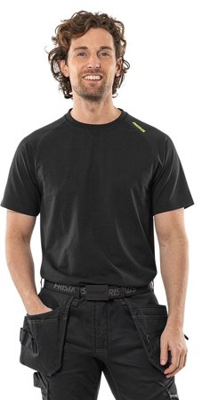 Fristads Herr Heavy T-shirt stretch 7553 GTME, Svart/Neongul