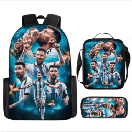 Messi skoletaske rygsæk blyantsæt skuldertaske tredelt sæt