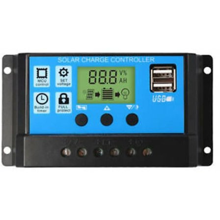 30A 12/24V LCD Solregulator Batteriregulator Controller Dobbelt USB