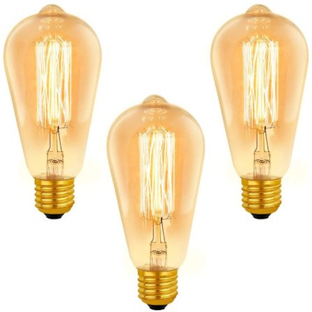 E27 Vintage ST64 Dimbar 40W Varmhvit 2200K, 400lm, AC 220V, Retro Glødelampe, for Dekorativ Belysning, 3-pakning-XS5-